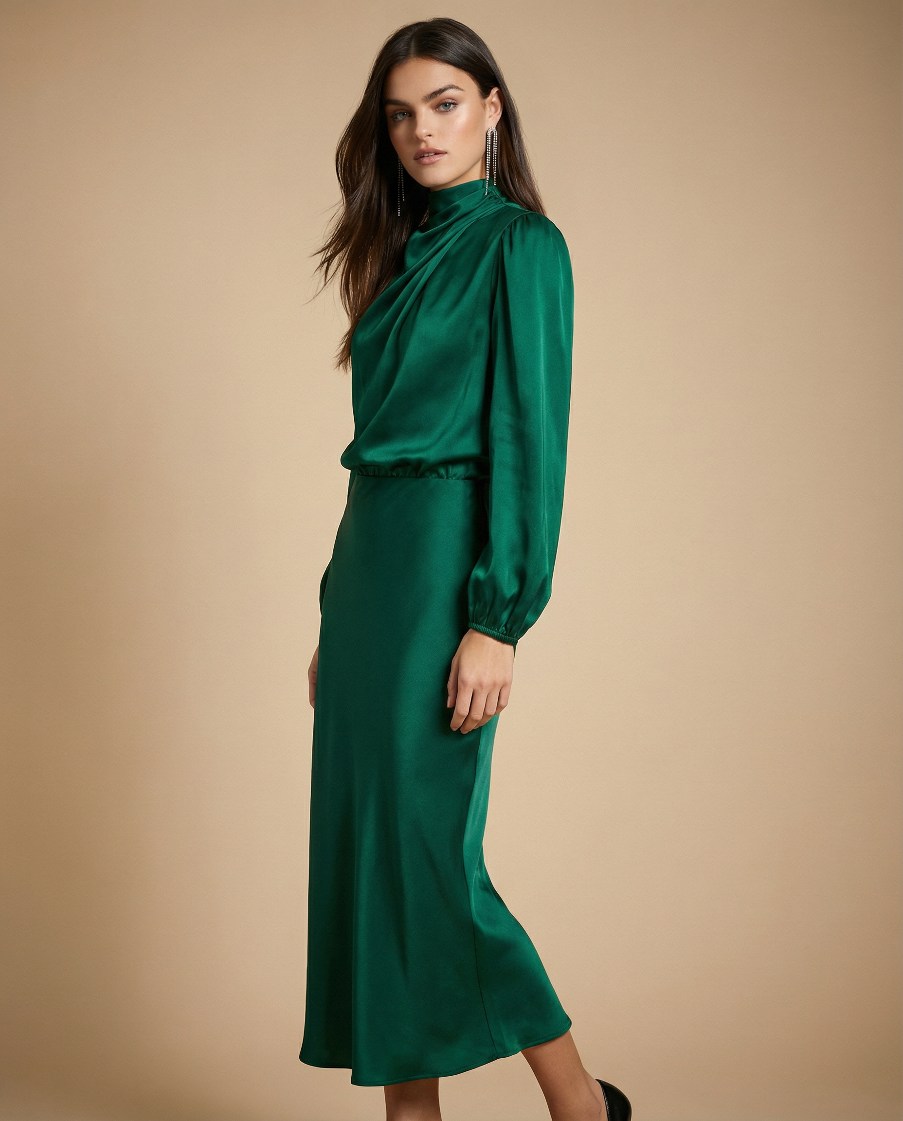 Charisse - Long-Sleeved Satin Dress