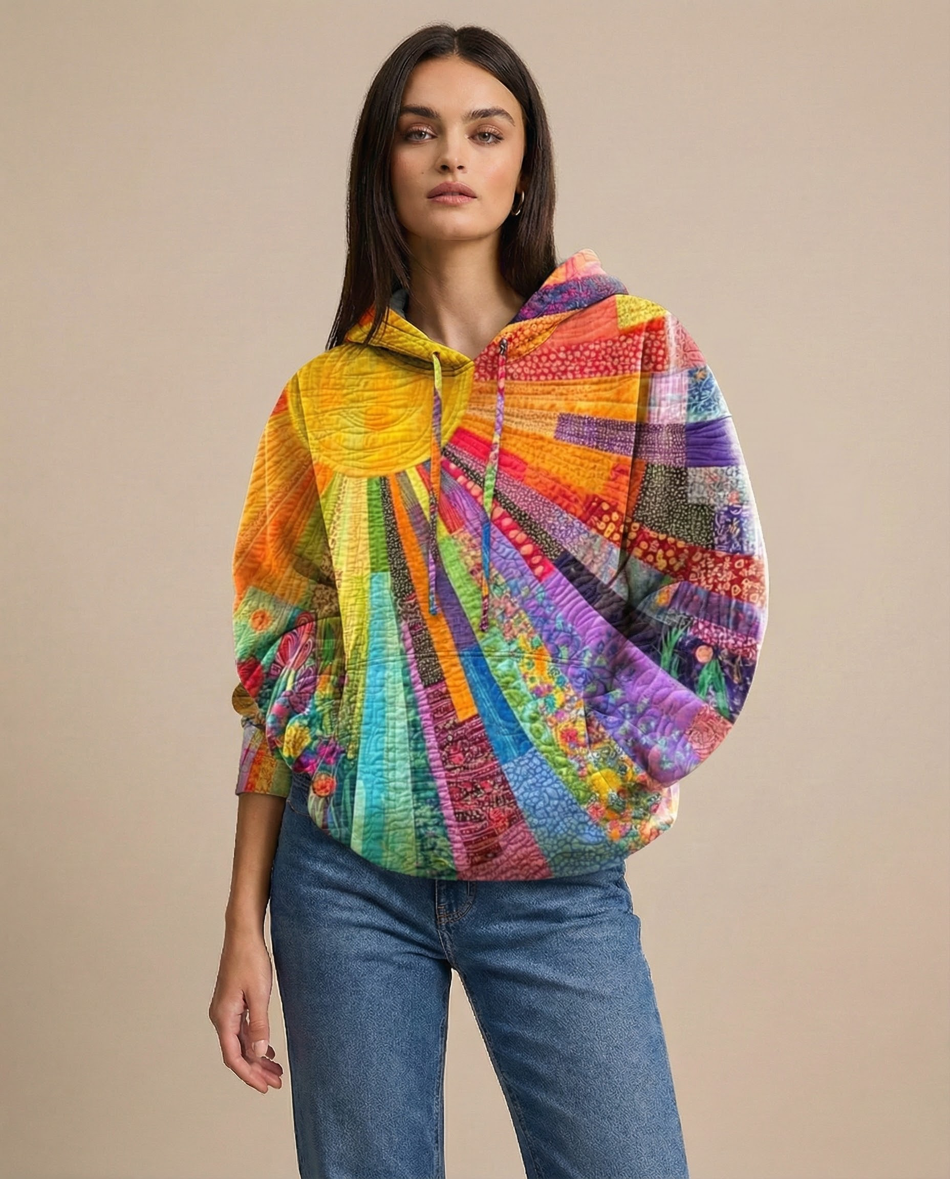 Laura - Bohemian Multicolor Patchwork Hoodie