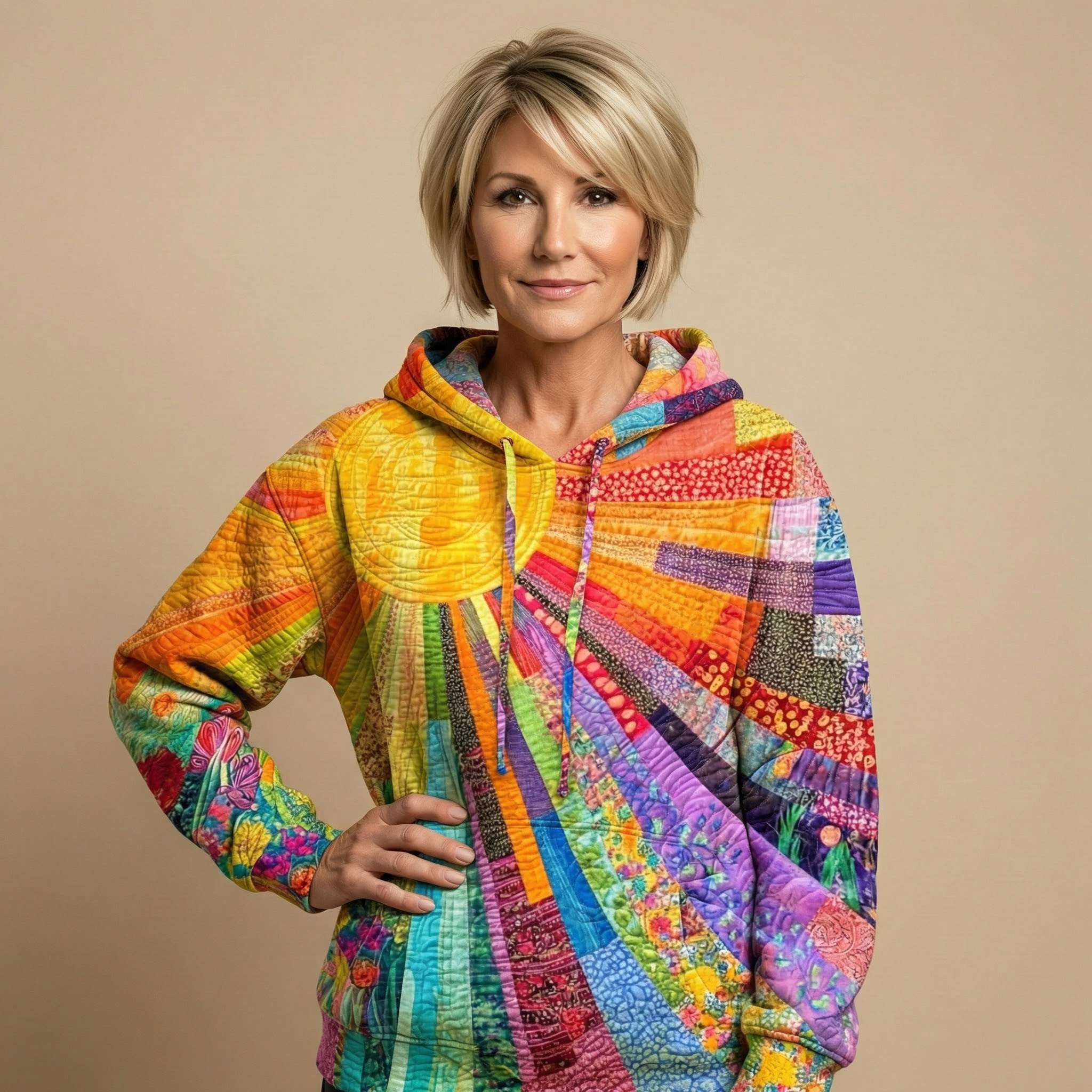 Laura - Bohemian Multicolor Patchwork Hoodie