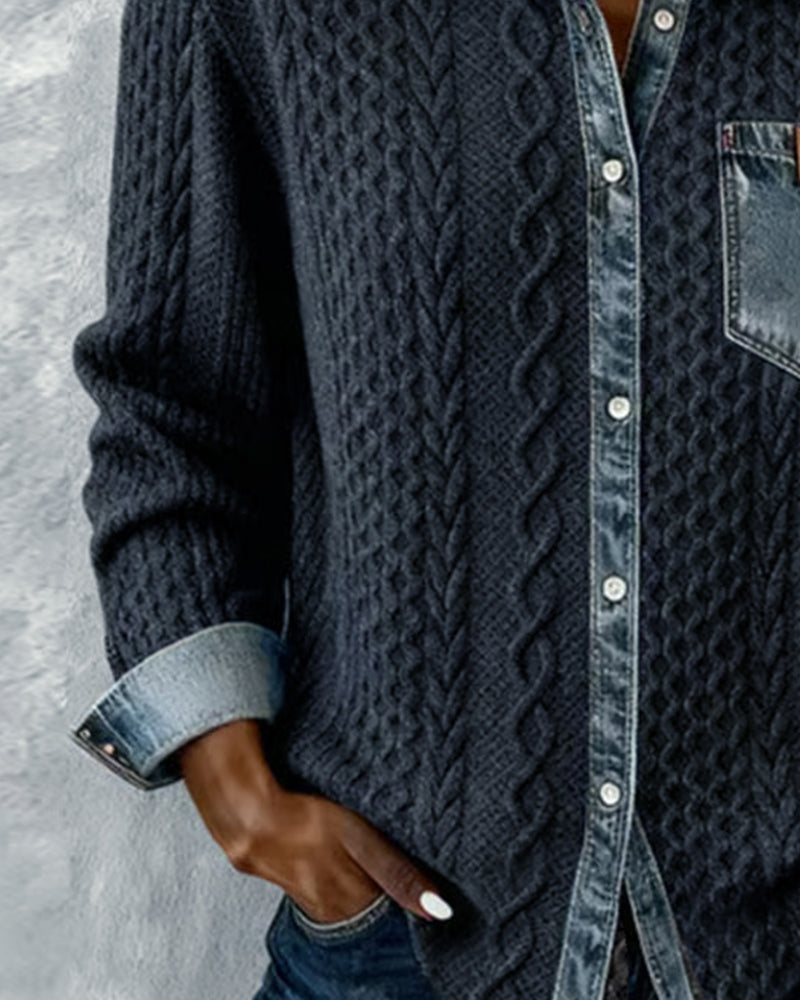 Lina - Long-Sleeve Shirt with Denim Patchwork