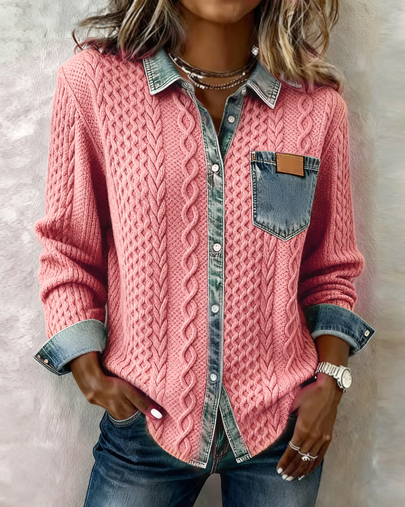 Lina - Long-Sleeve Shirt with Denim Patchwork