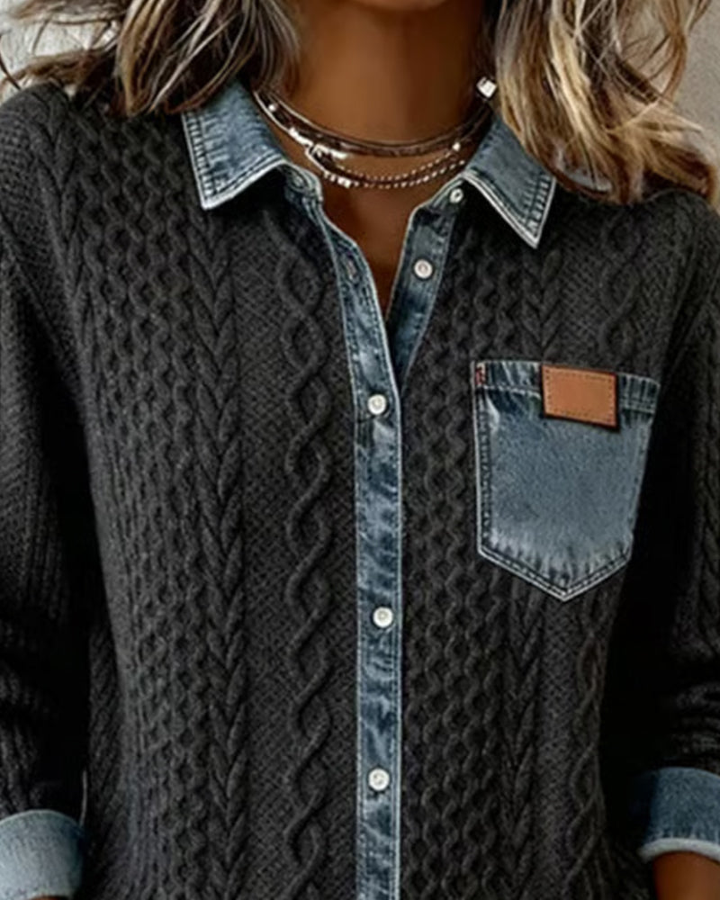 Lina - Long-Sleeve Shirt with Denim Patchwork