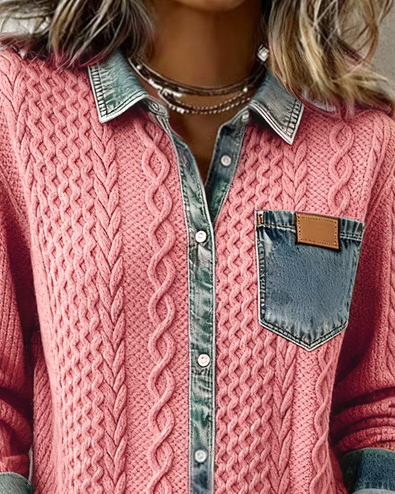 Lina - Long-Sleeve Shirt with Denim Patchwork