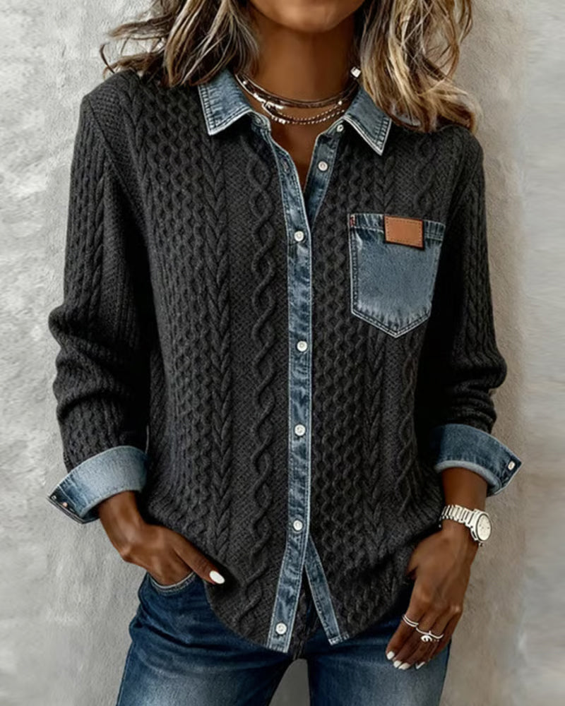 Lina - Long-Sleeve Shirt with Denim Patchwork