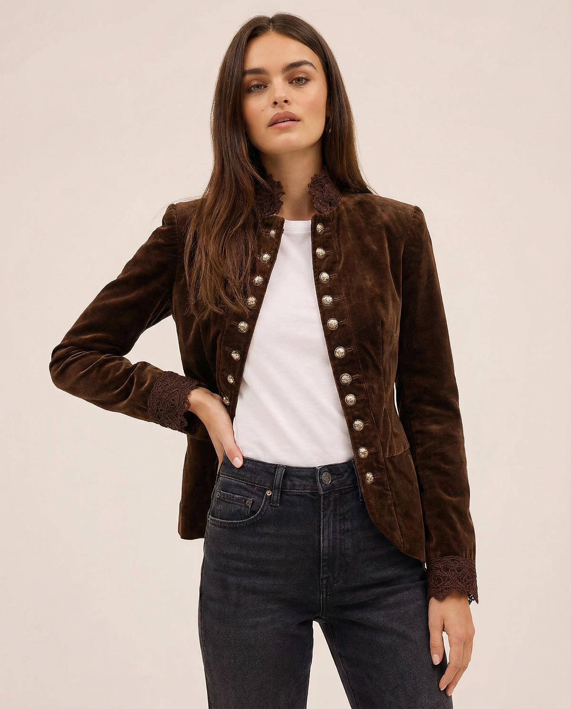 Florence – Fuzzy Coffee Mock Neck Jacket