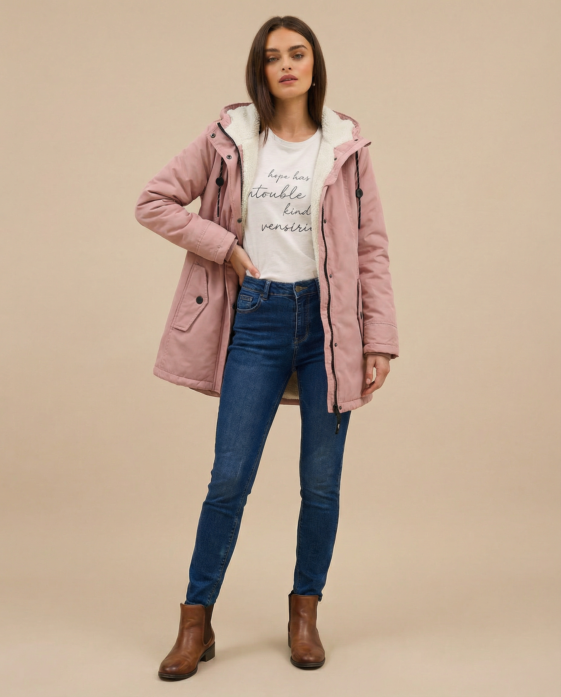 Amina - Thick Winter Coat with Hood and Quilted Lining for Winter Warmth