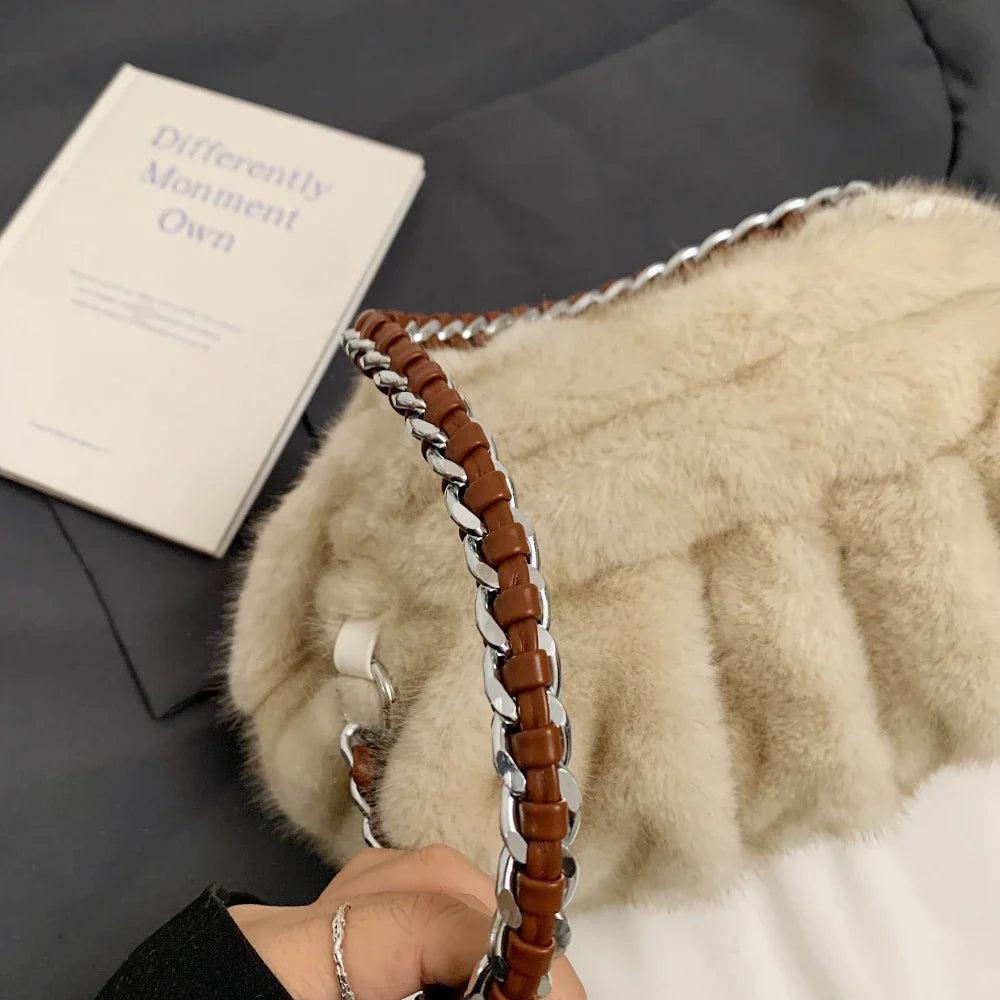 Evelyn | Pleated Faux Fur Shoulder Bag