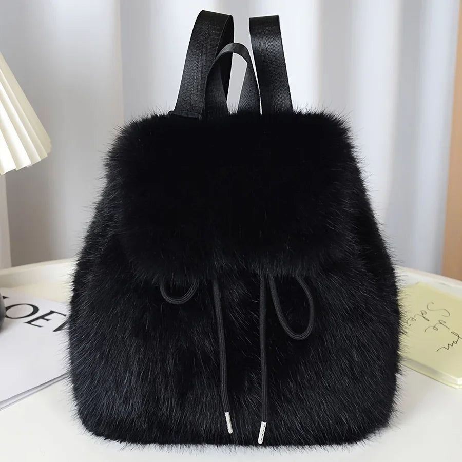 Bernice | Faux Fur Drawstring Backpack