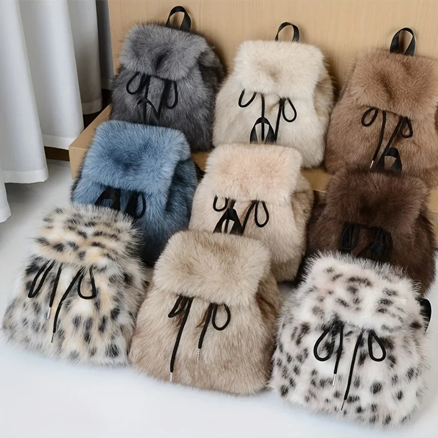 Bernice | Faux Fur Drawstring Backpack