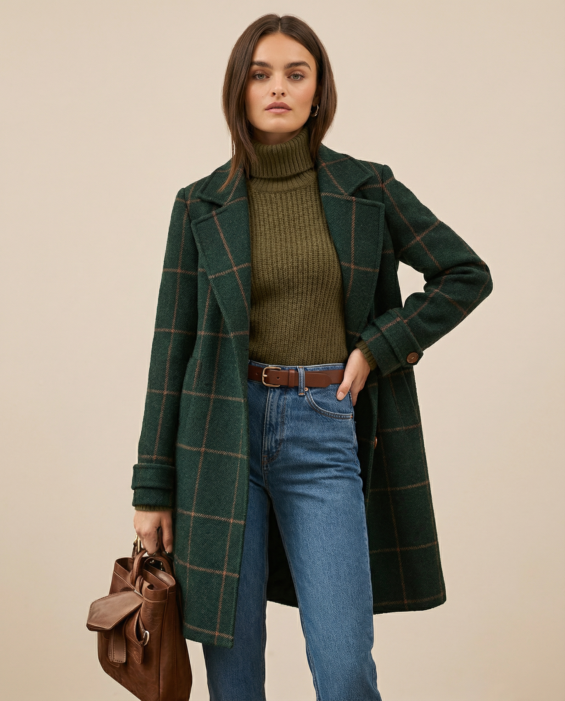 Lynn - Retro Lapel Plaid Tweed Coat