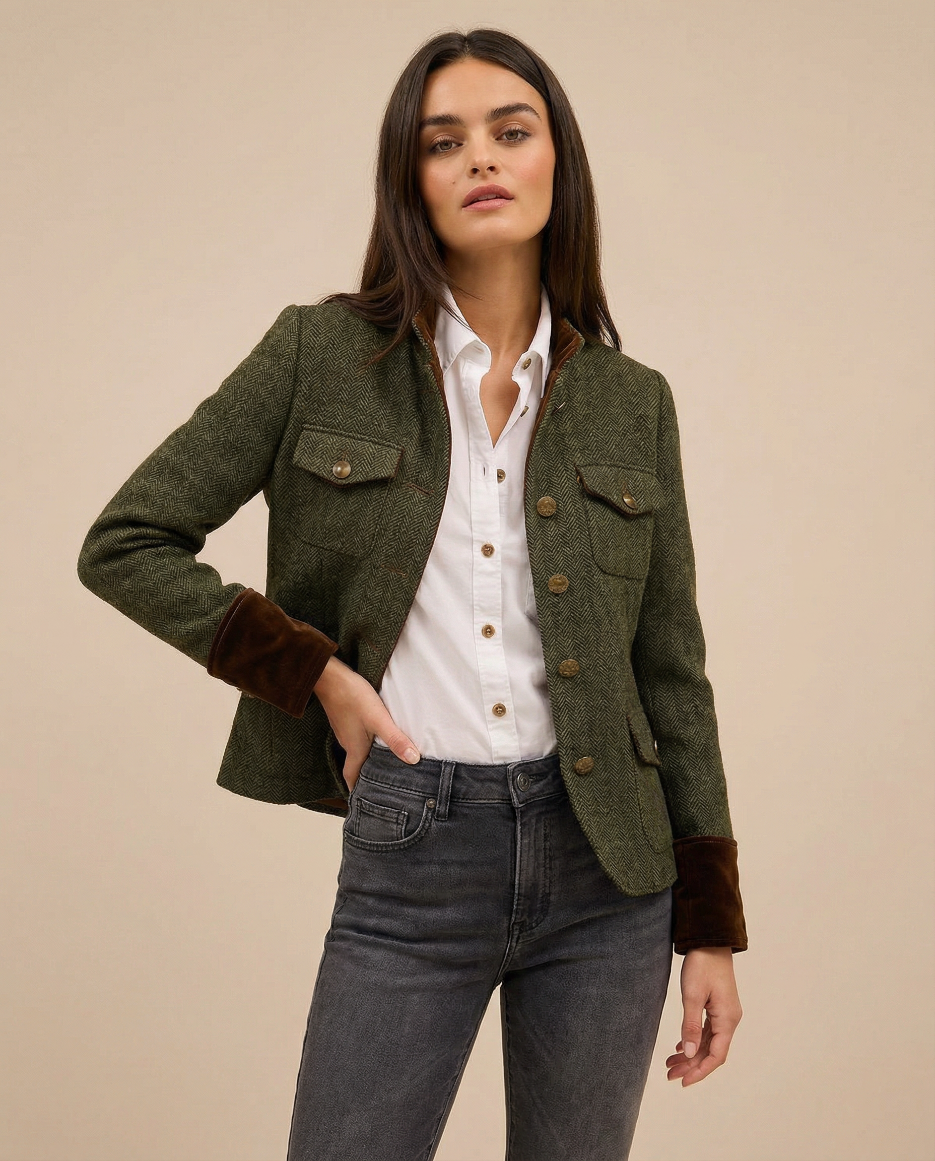 Charlotte – Timeless Tweed Elegance With Velvet Accents