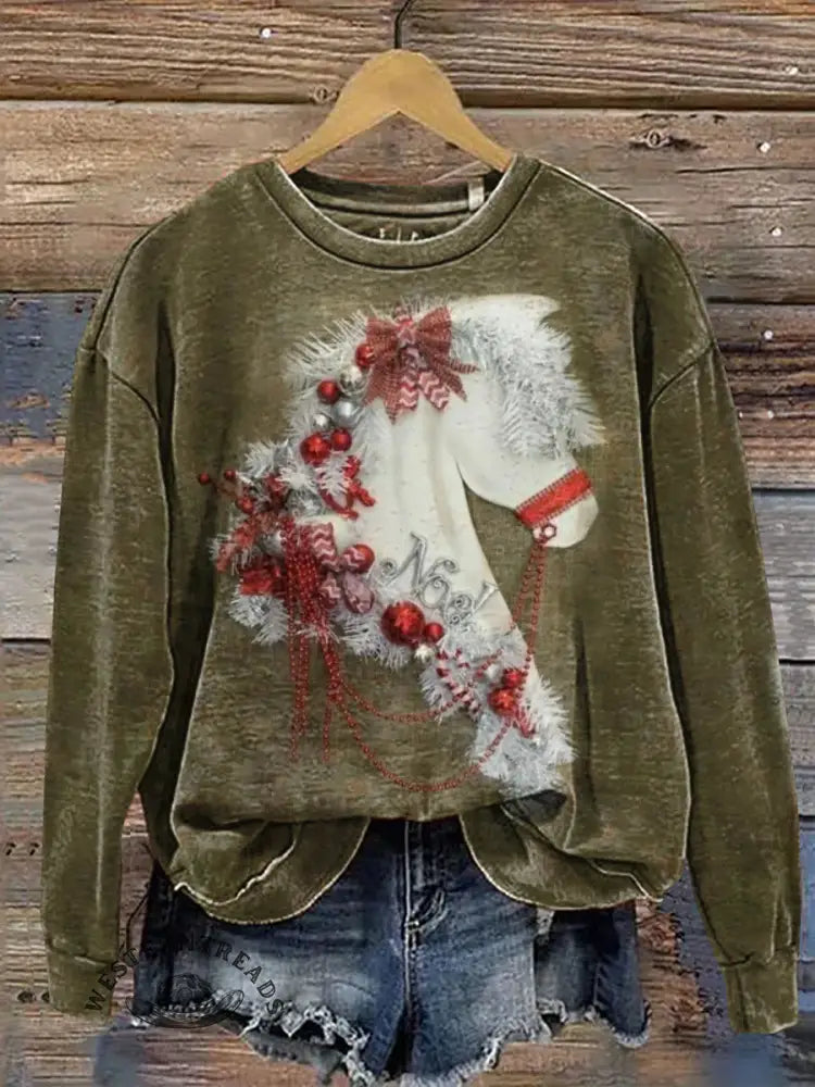 Christmas Horse Casual Cotton Sweatshirt