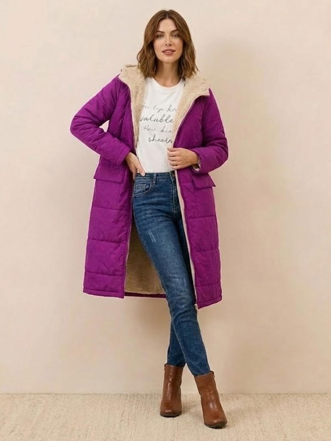 Lizzy -Sherpa-Lined Hooded Teddy Coat
